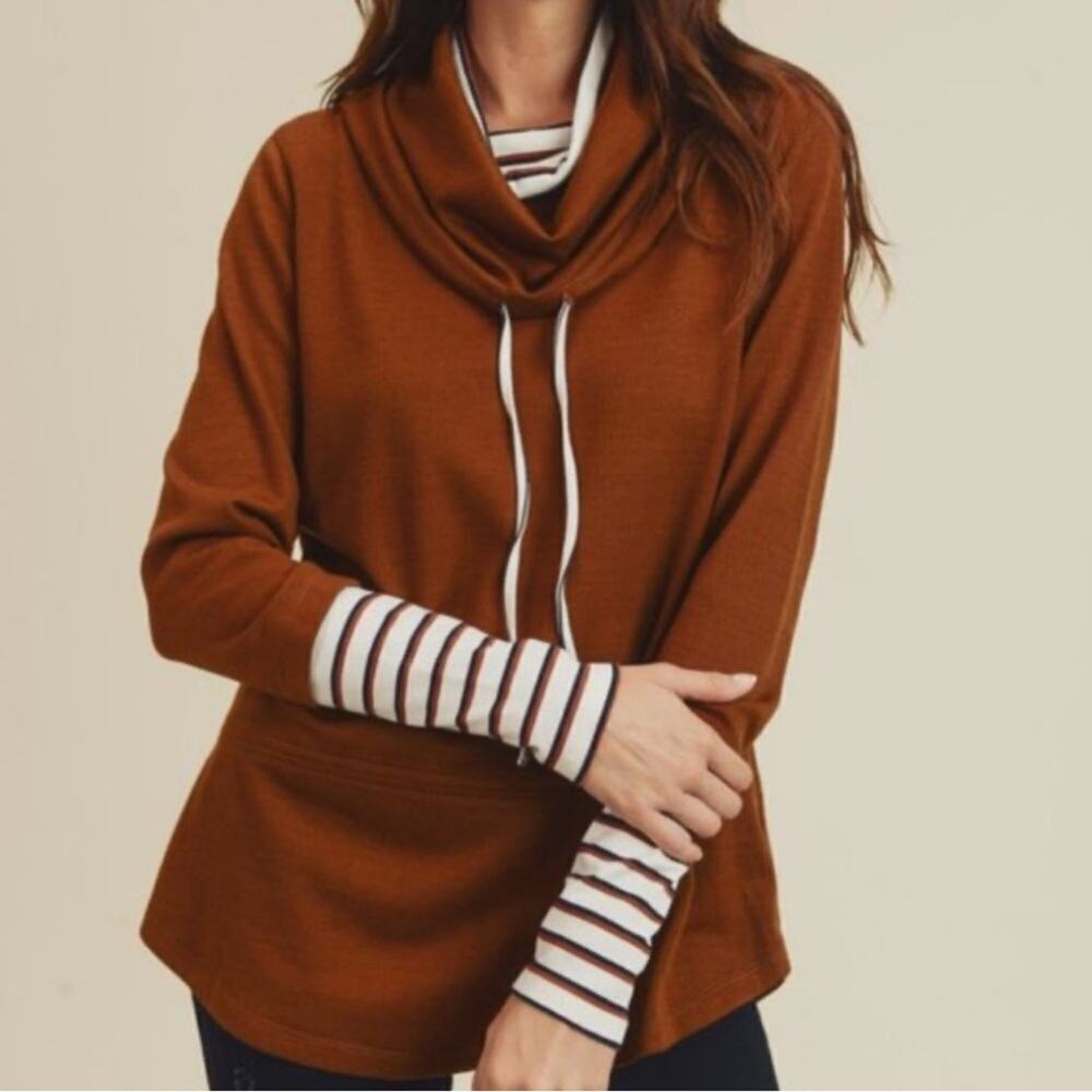 🆕 The Nines ginger and spice striped cowl neck top long sleeve NWT size small